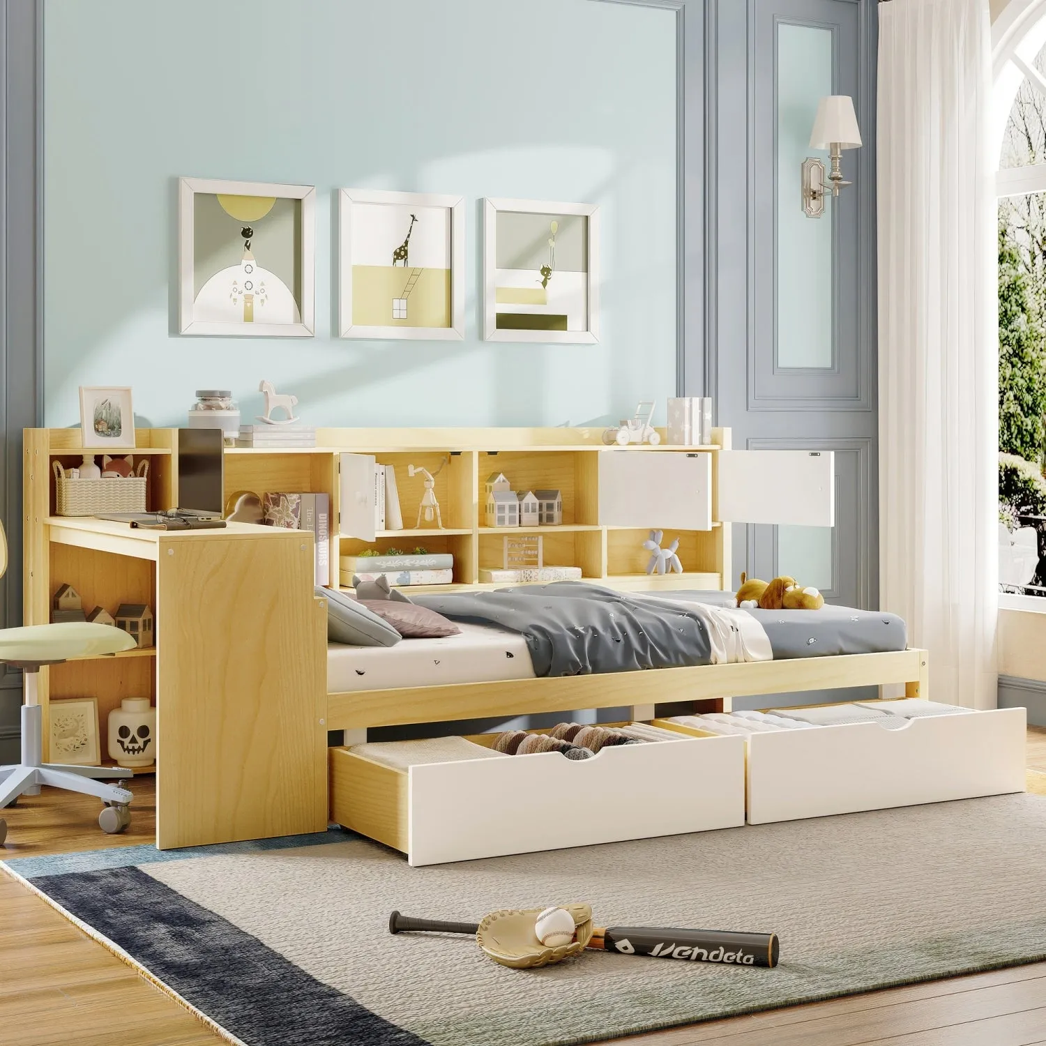 Streamdale L-Shape Daybed with Storage, Desk & Bookshelf