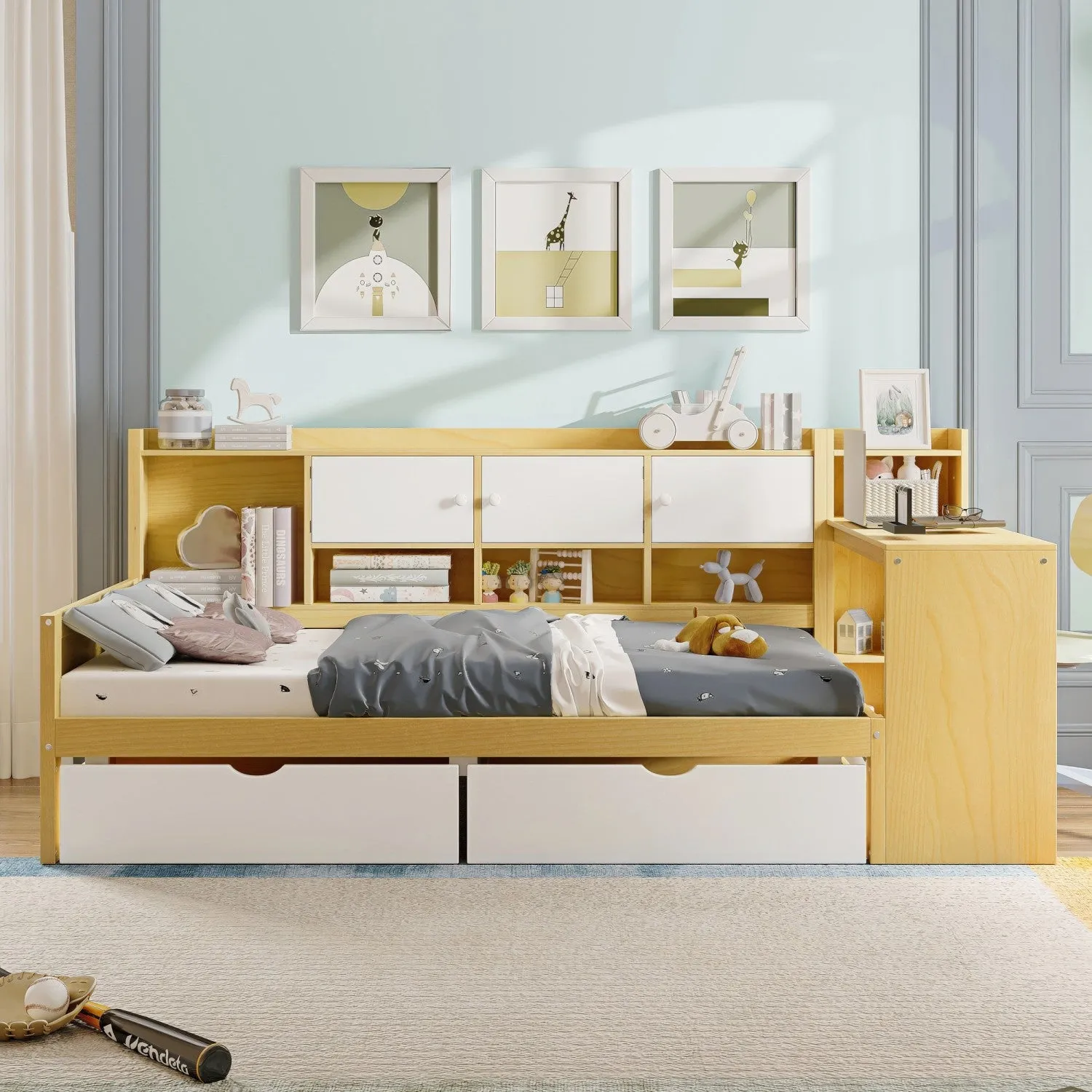 Streamdale L-Shape Daybed with Storage, Desk & Bookshelf