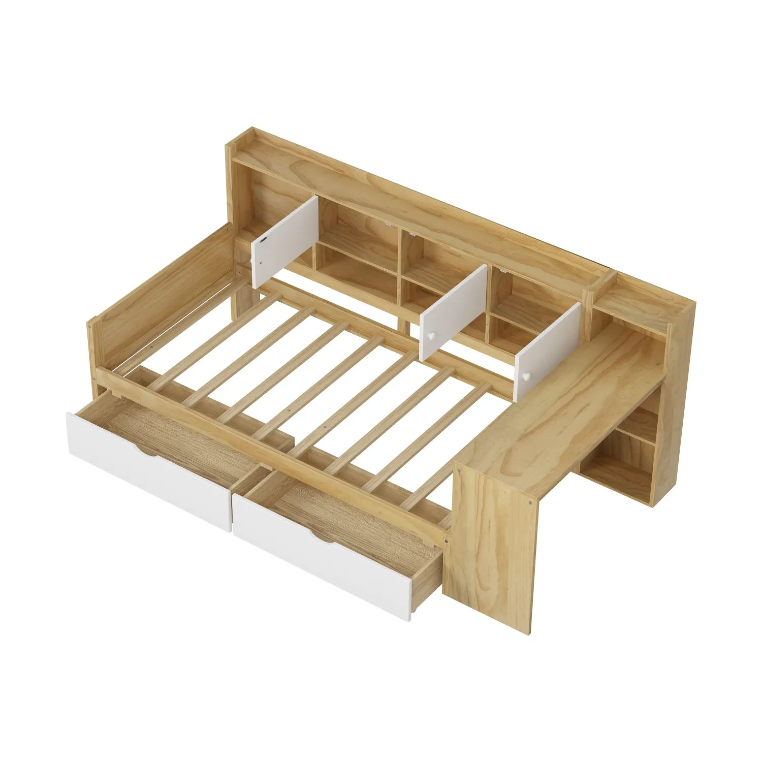 Streamdale L-Shape Daybed with Storage, Desk & Bookshelf