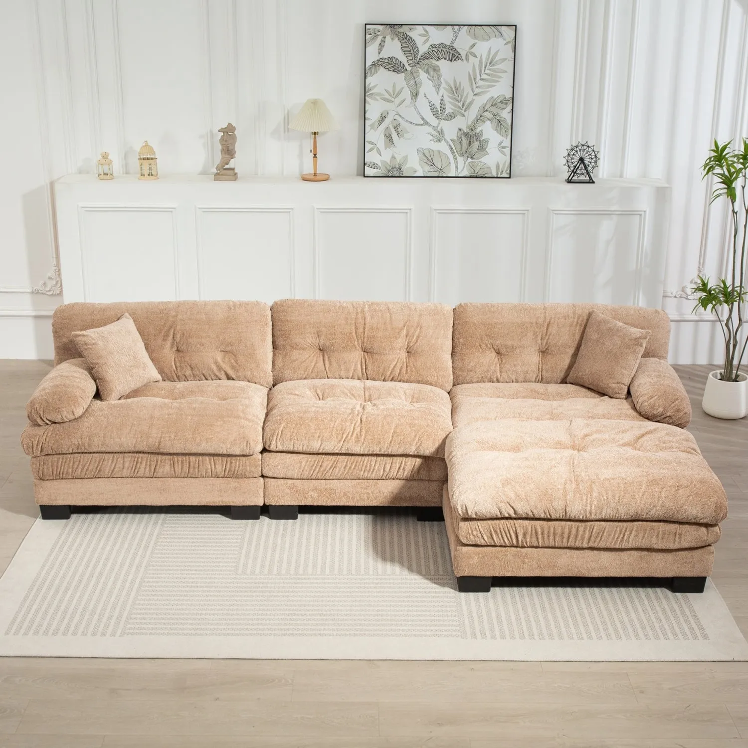 Streamdale L-Shaped Sectional Sofa Sleeper Couch - Khaki
