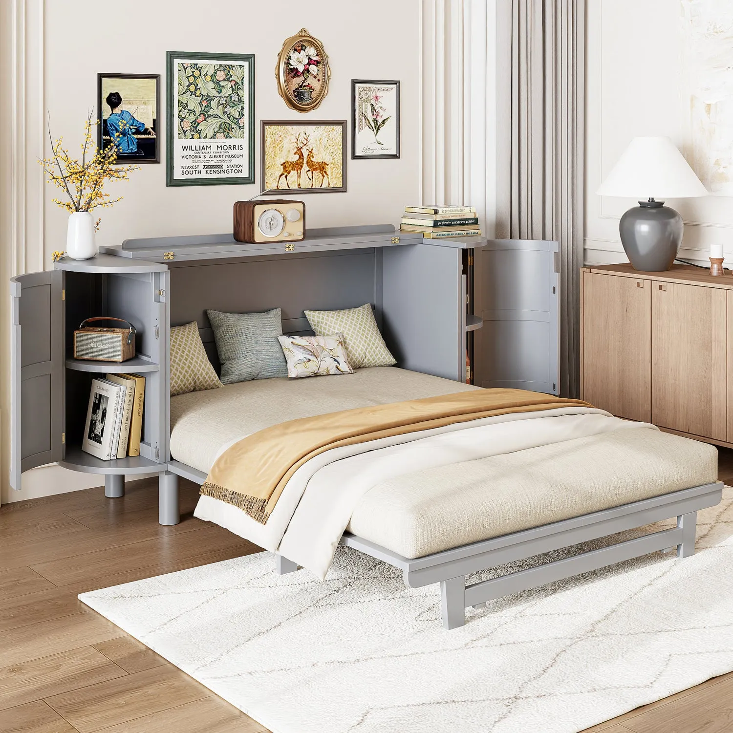 Streamdale Queen Murphy Bed with Hidden Storage & Modern Woven Design