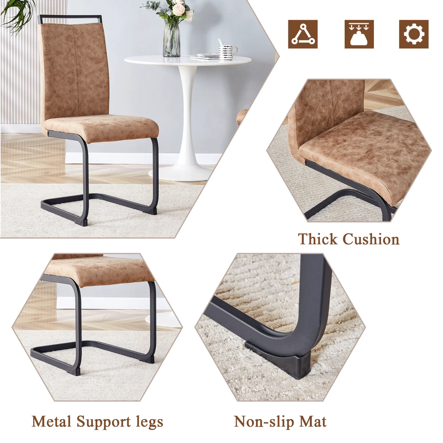 Streamdale Retro Wood Table & 4 Brown Tech Fabric Chairs