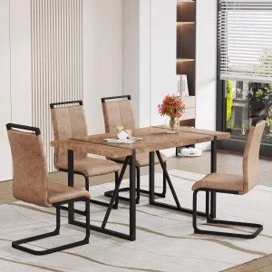 Streamdale Retro Wood Table & 4 Brown Tech Fabric Chairs