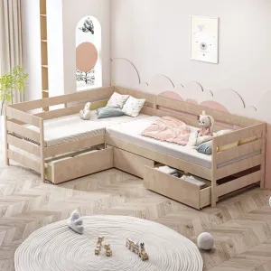 Streamdale Twin Size L-shaped Platform Bed with Three Storage Drawers