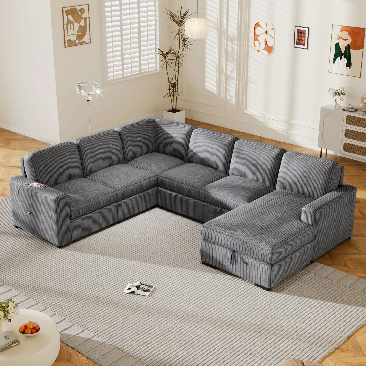 Streamdale U-Shaped Sofa with Storage & USB - 6 Seater