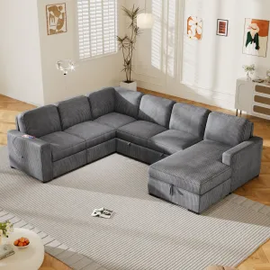 Streamdale U-Shaped Sofa with Storage & USB - 6 Seater