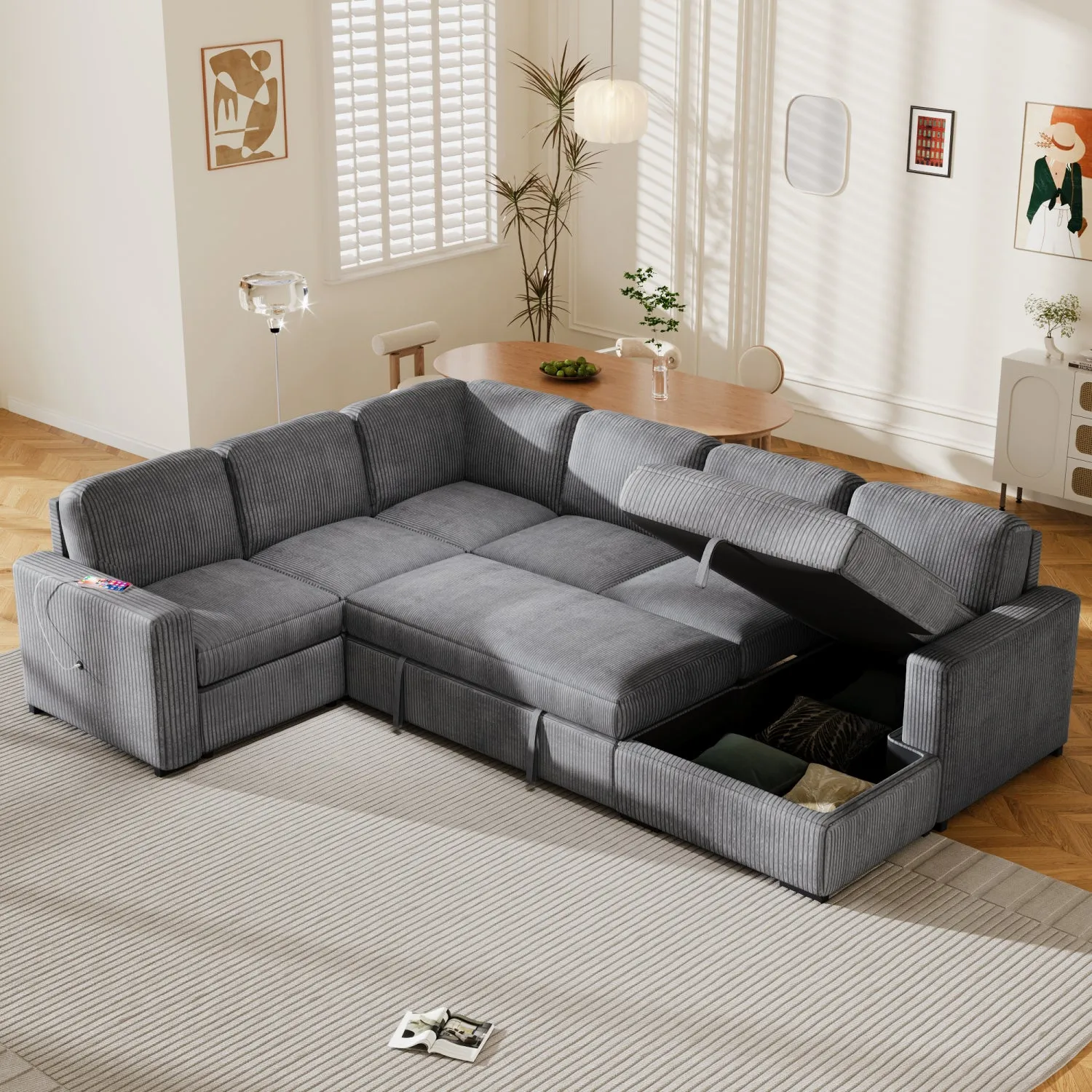 Streamdale U-Shaped Sofa with Storage & USB - 6 Seater
