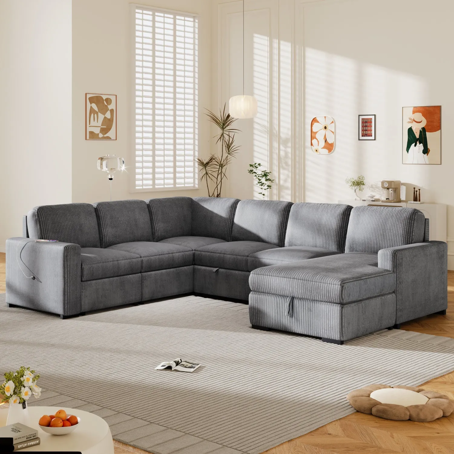 Streamdale U-Shaped Sofa with Storage & USB - 6 Seater