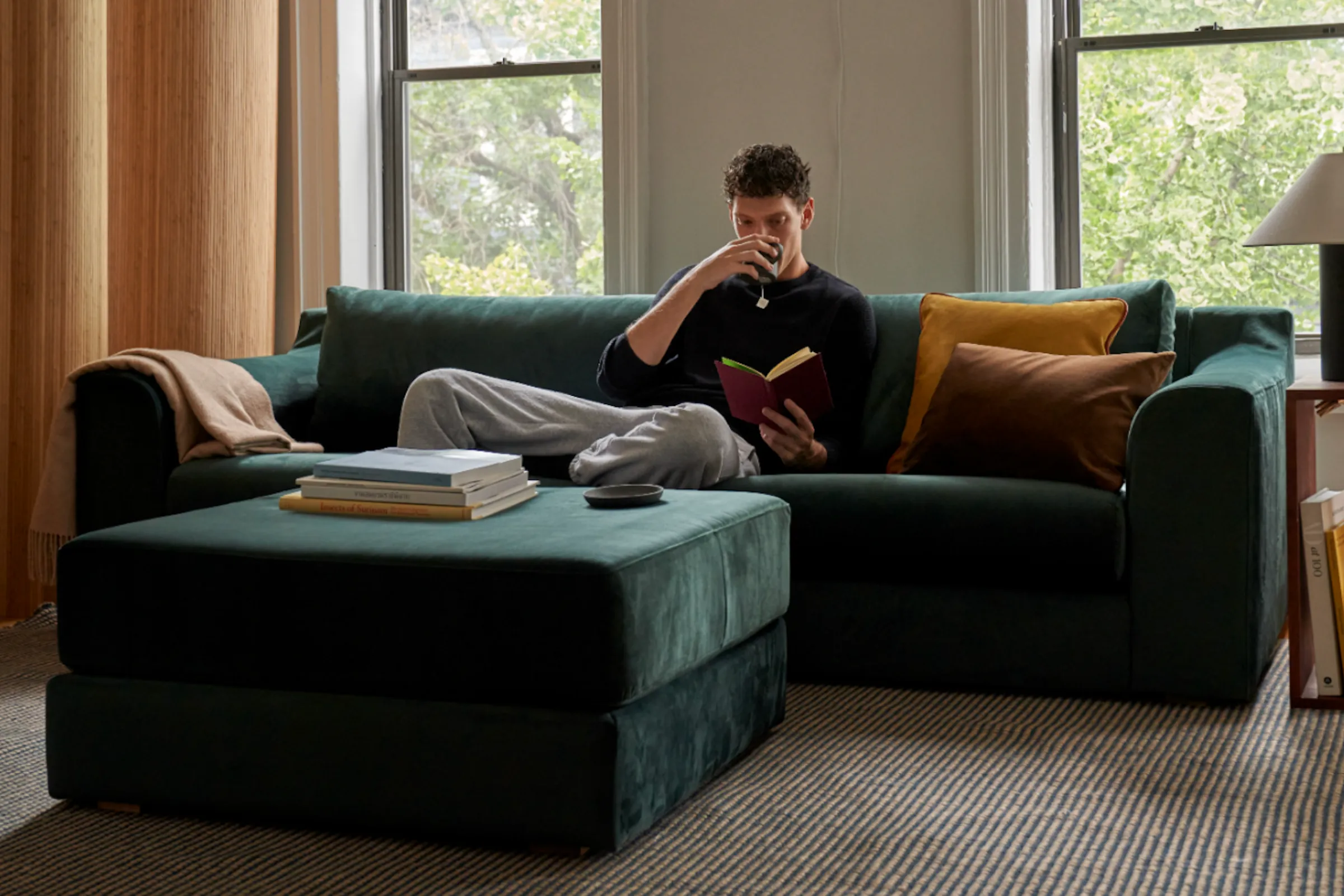 The Elevate Ottoman in Cactus Leather