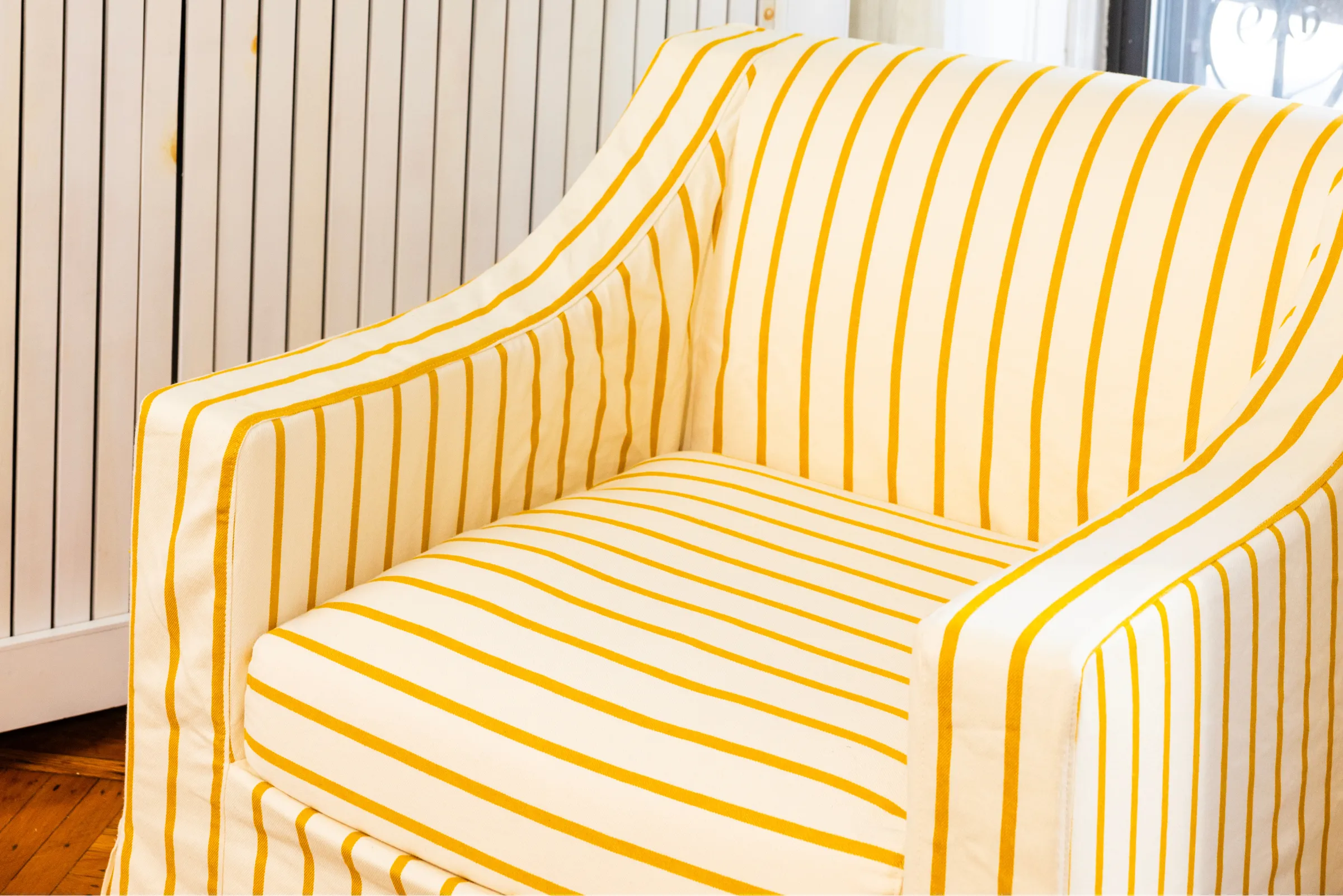 The Evergreen Chair in a Striped Hemp Blend