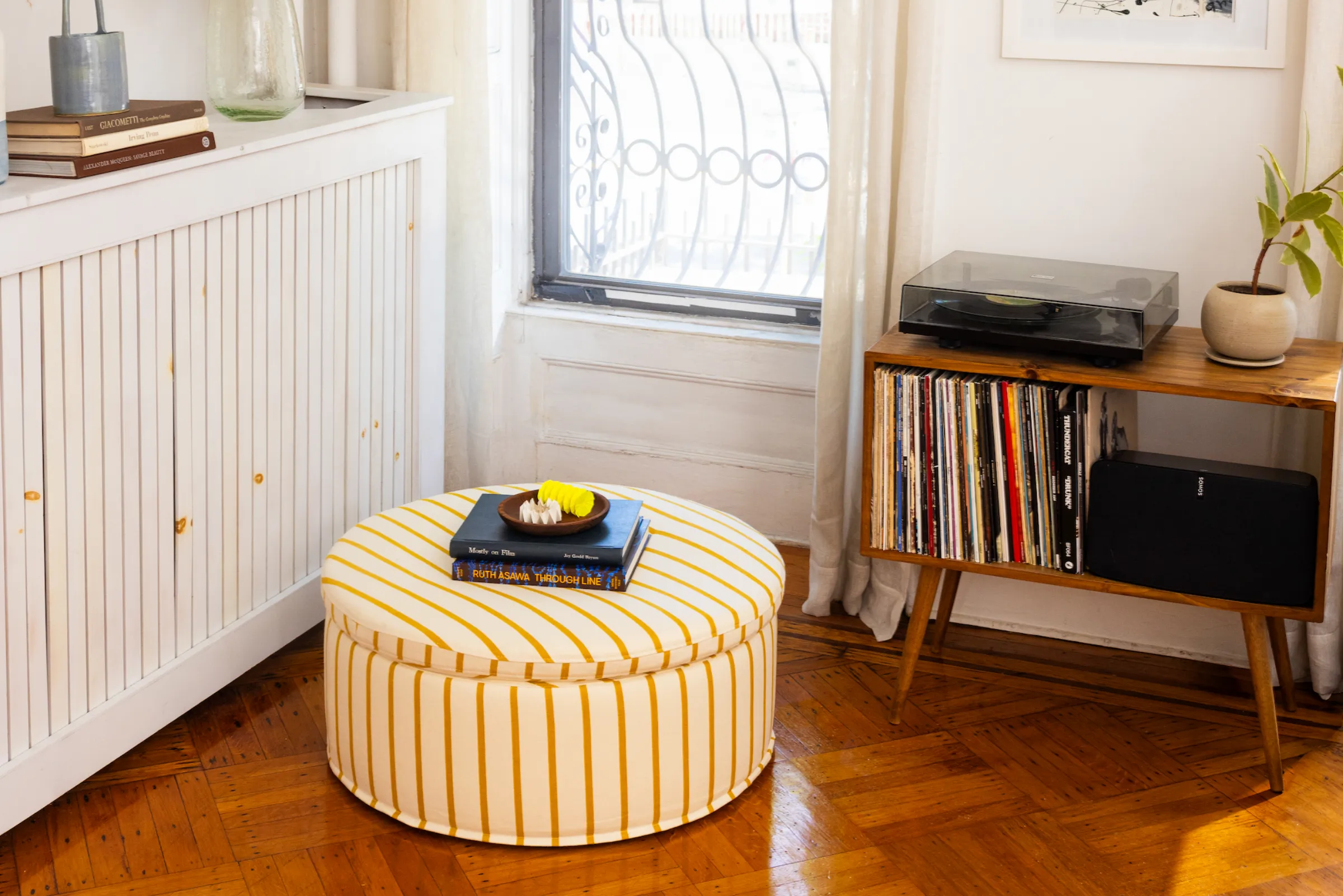 The Evergreen Chair in a Striped Hemp Blend