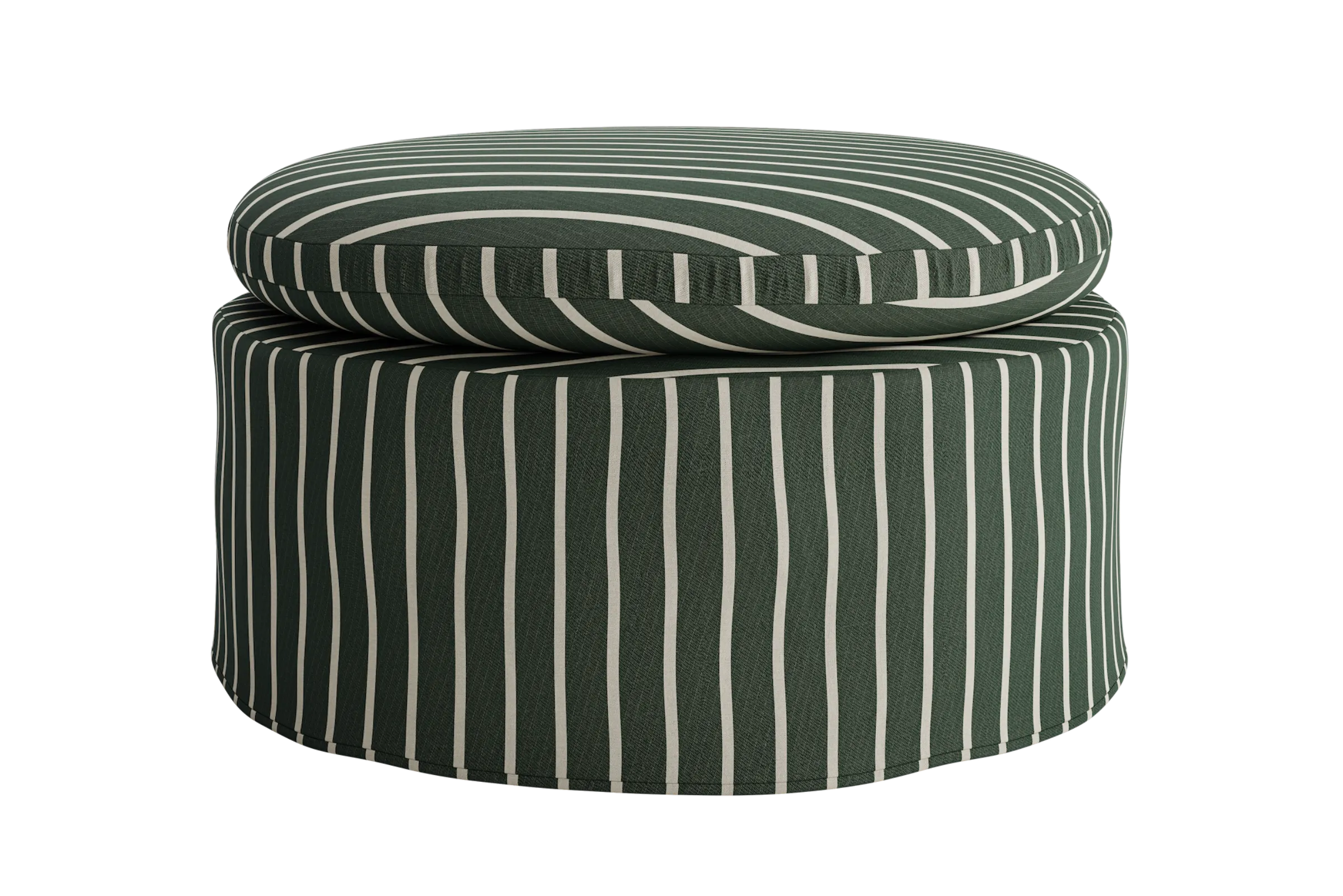 The Evergreen Ottoman in a Striped Hemp Blend