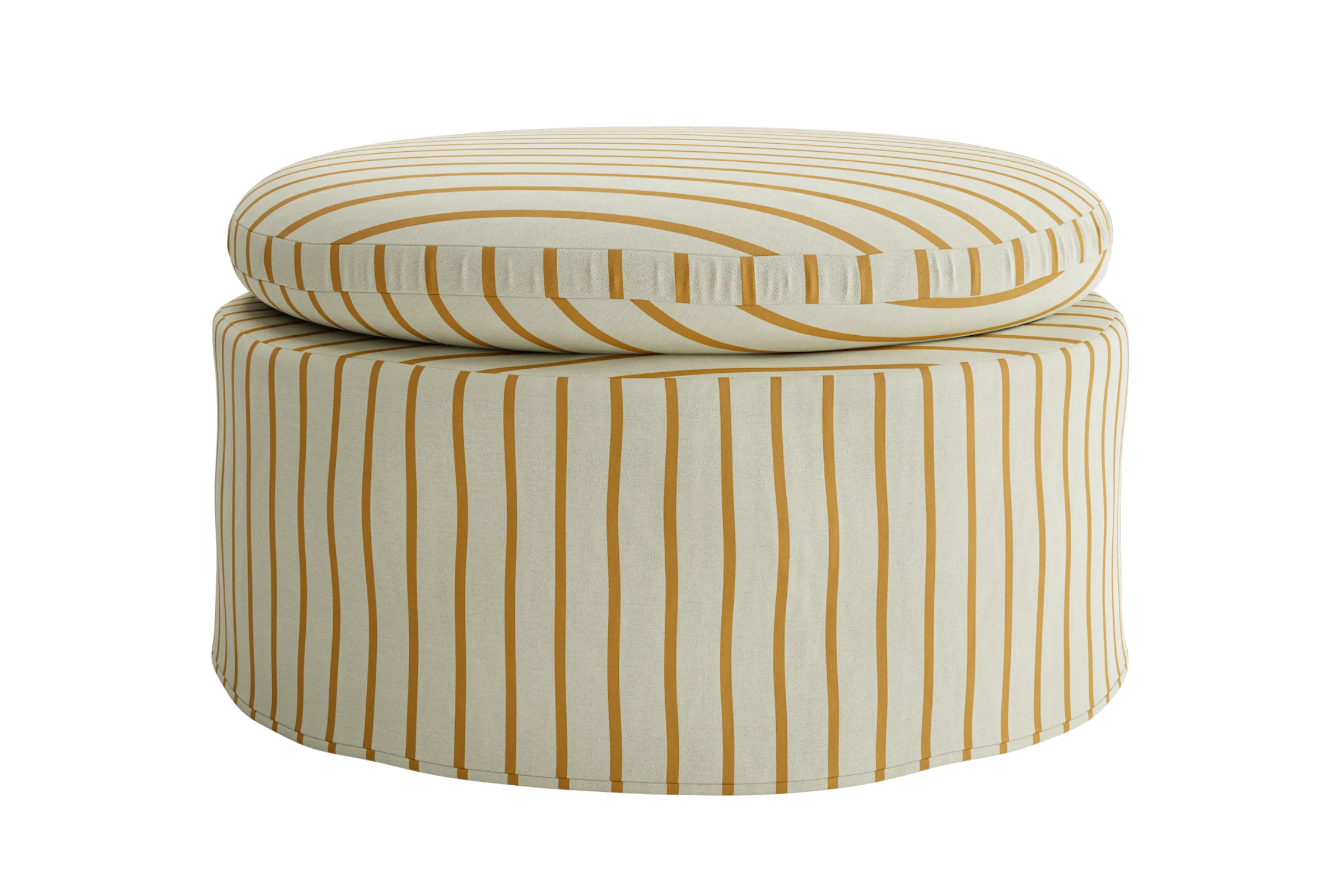 The Evergreen Ottoman in a Striped Hemp Blend