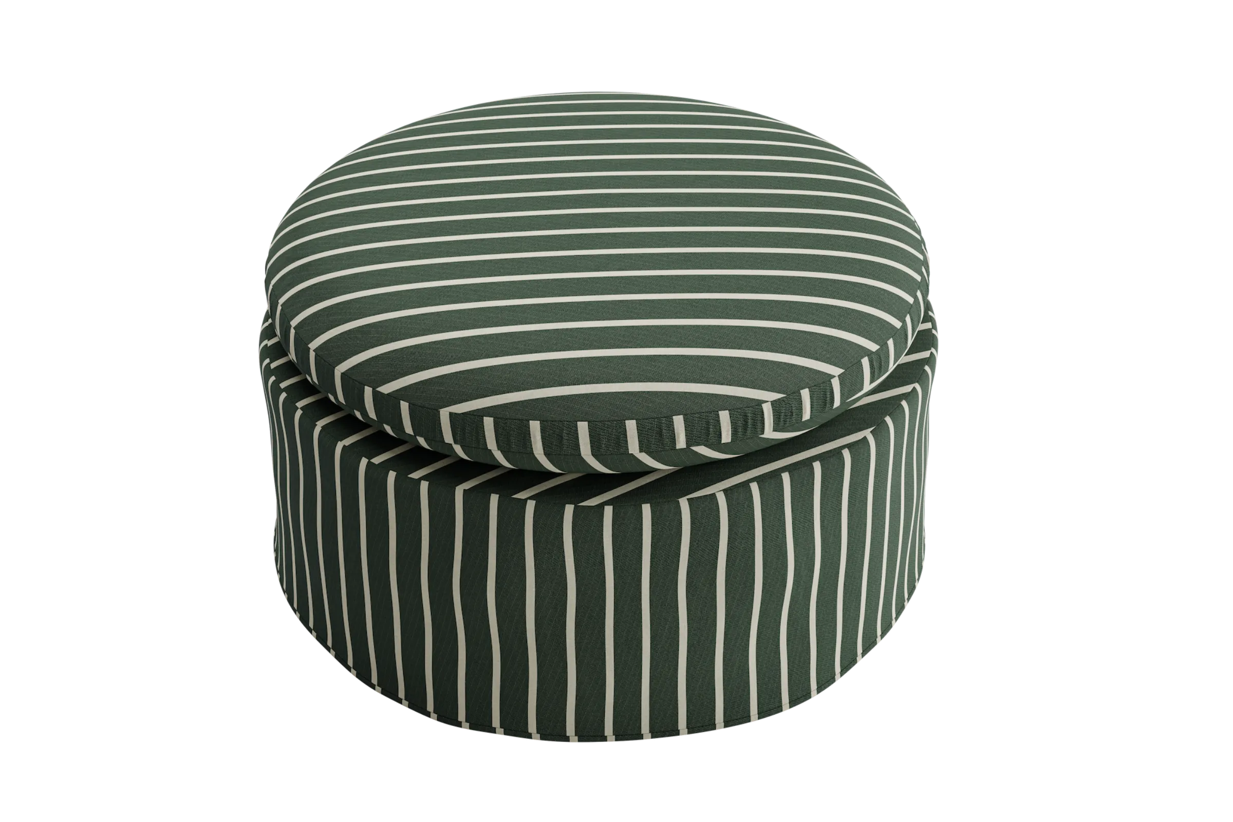 The Evergreen Ottoman in a Striped Hemp Blend