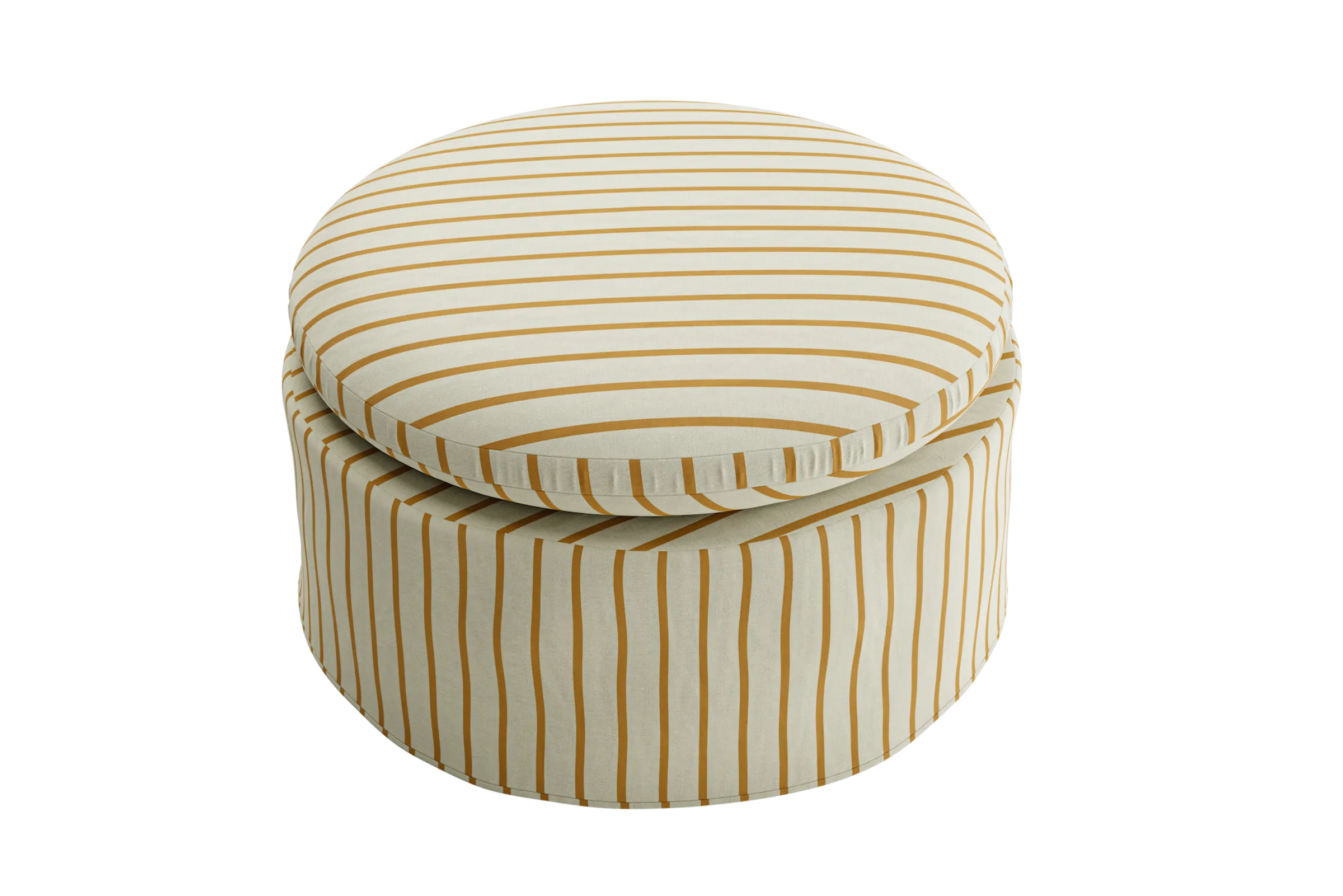 The Evergreen Ottoman in a Striped Hemp Blend