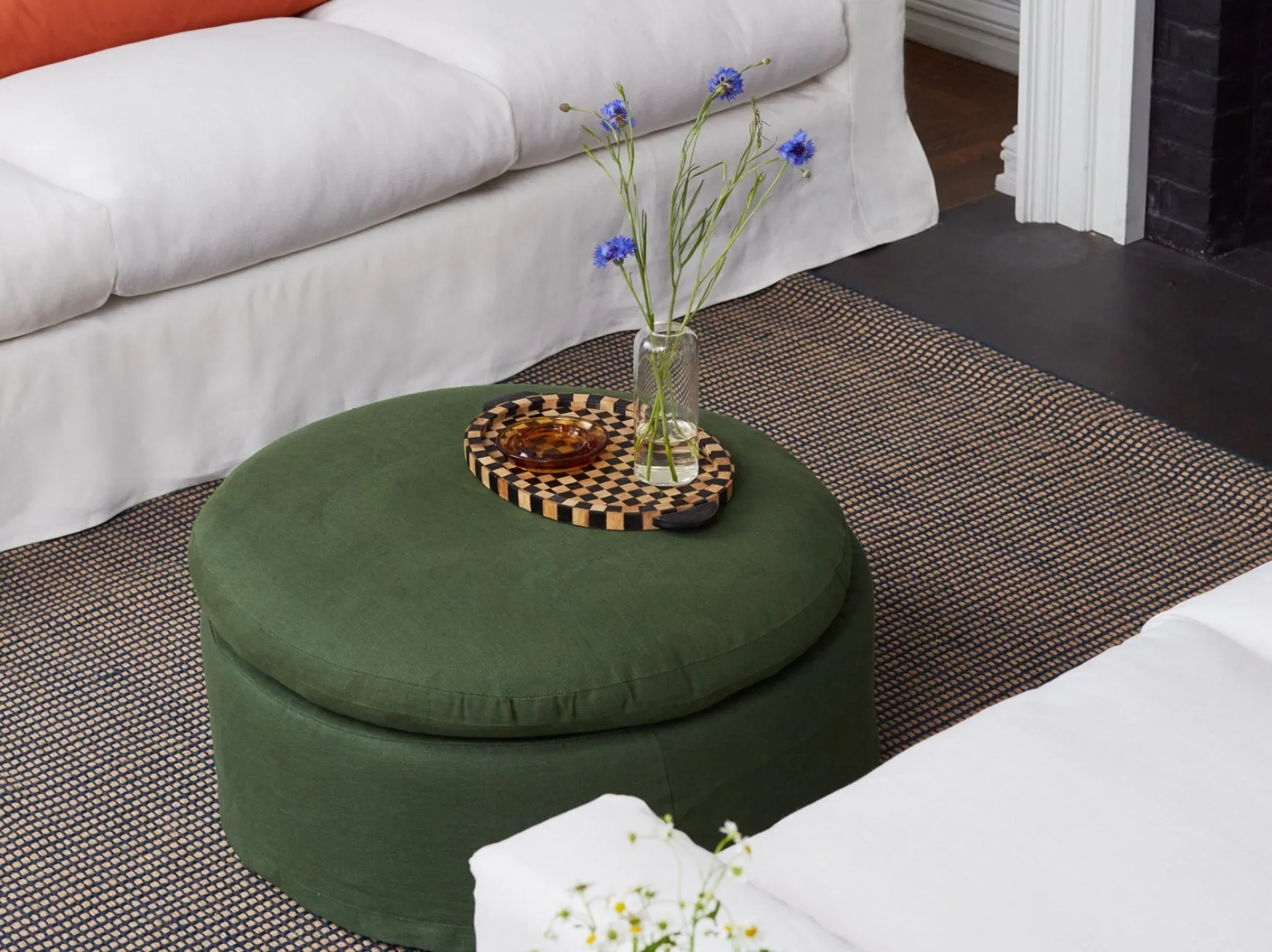 The Evergreen Ottoman in Recycled Velvet
