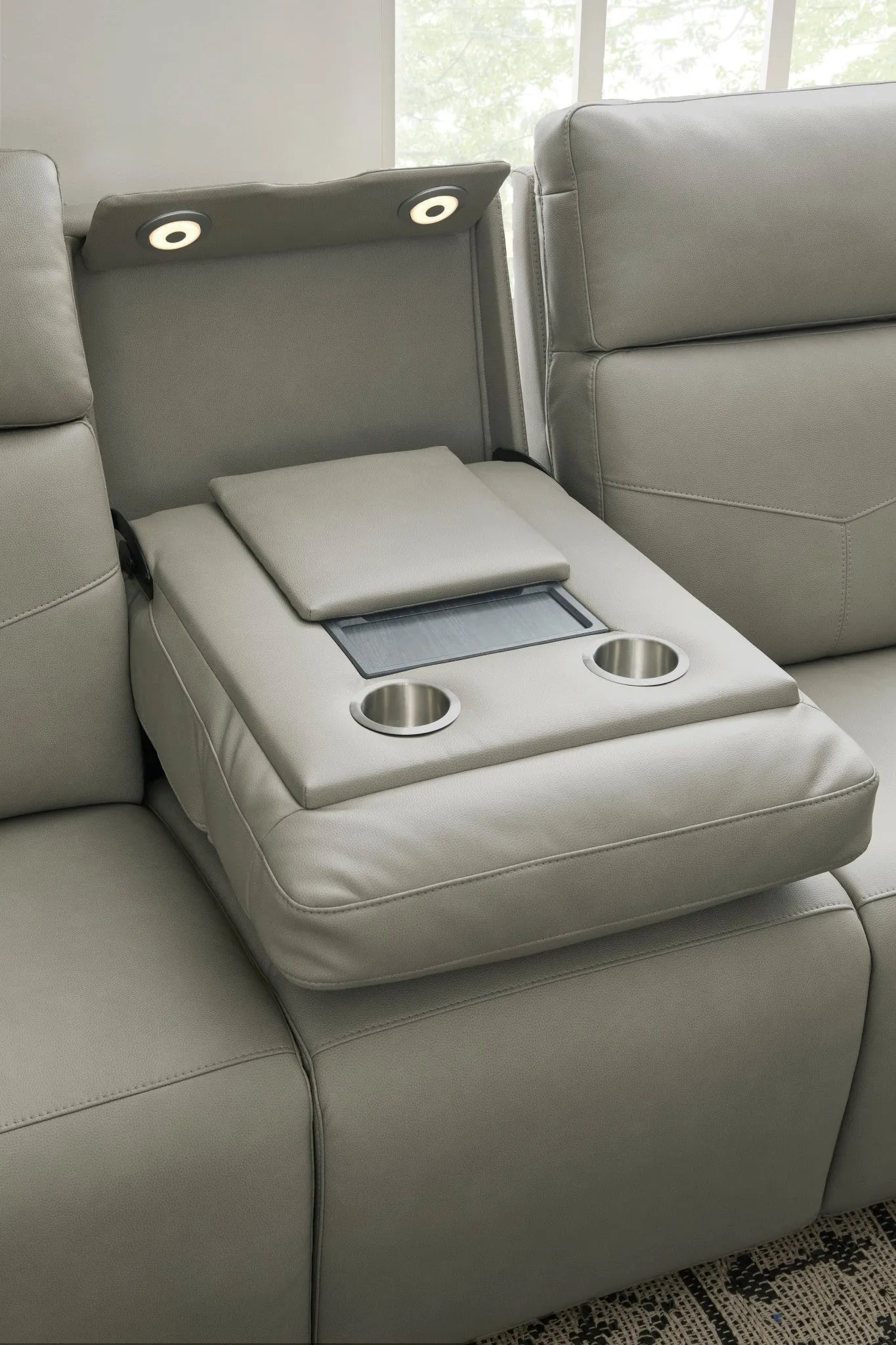 Vernon Dove Grey Fabric Power Reclining Sofa with Power Headrests, Lumbar, Heat & Massage