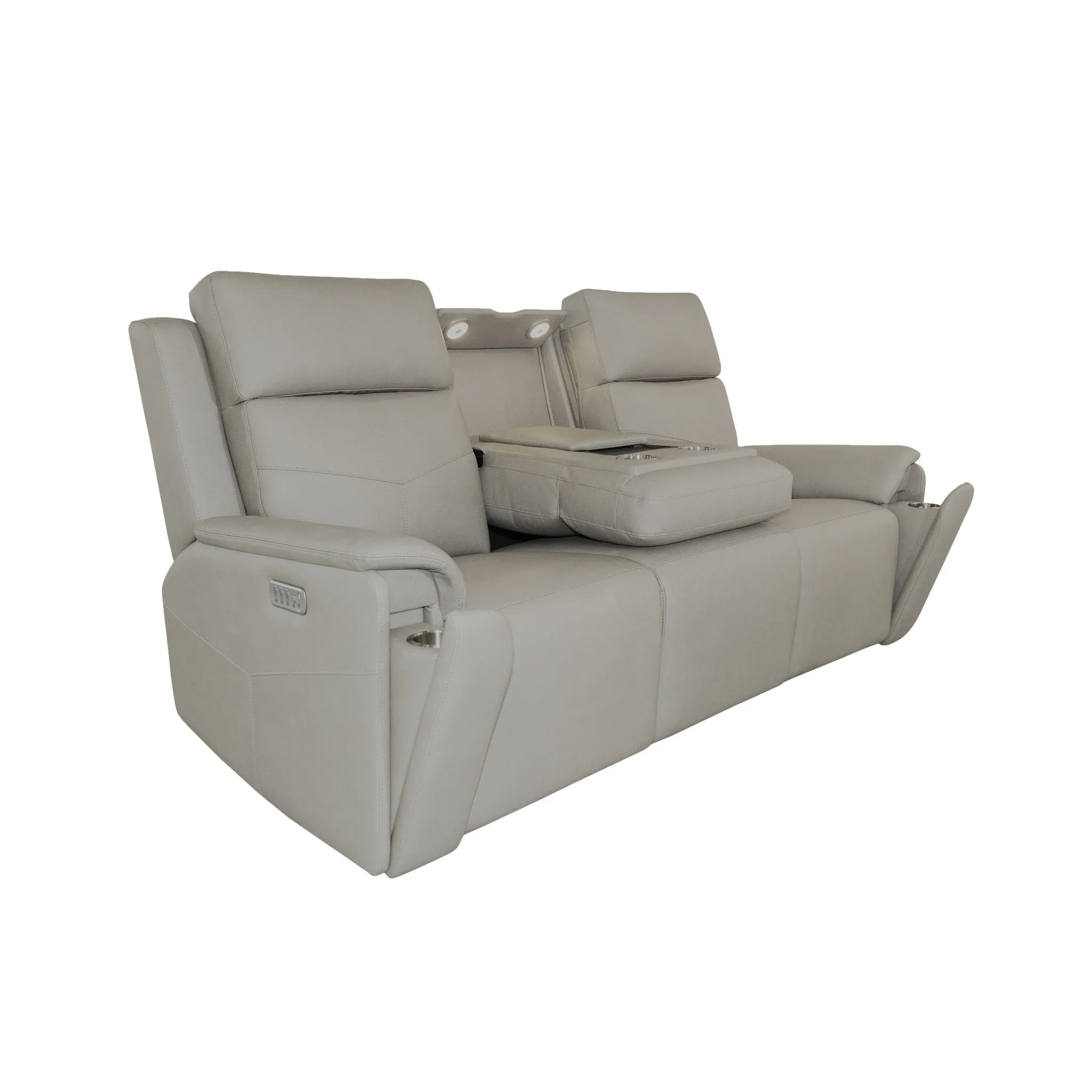 Vernon Dove Grey Fabric Power Reclining Sofa with Power Headrests, Lumbar, Heat & Massage