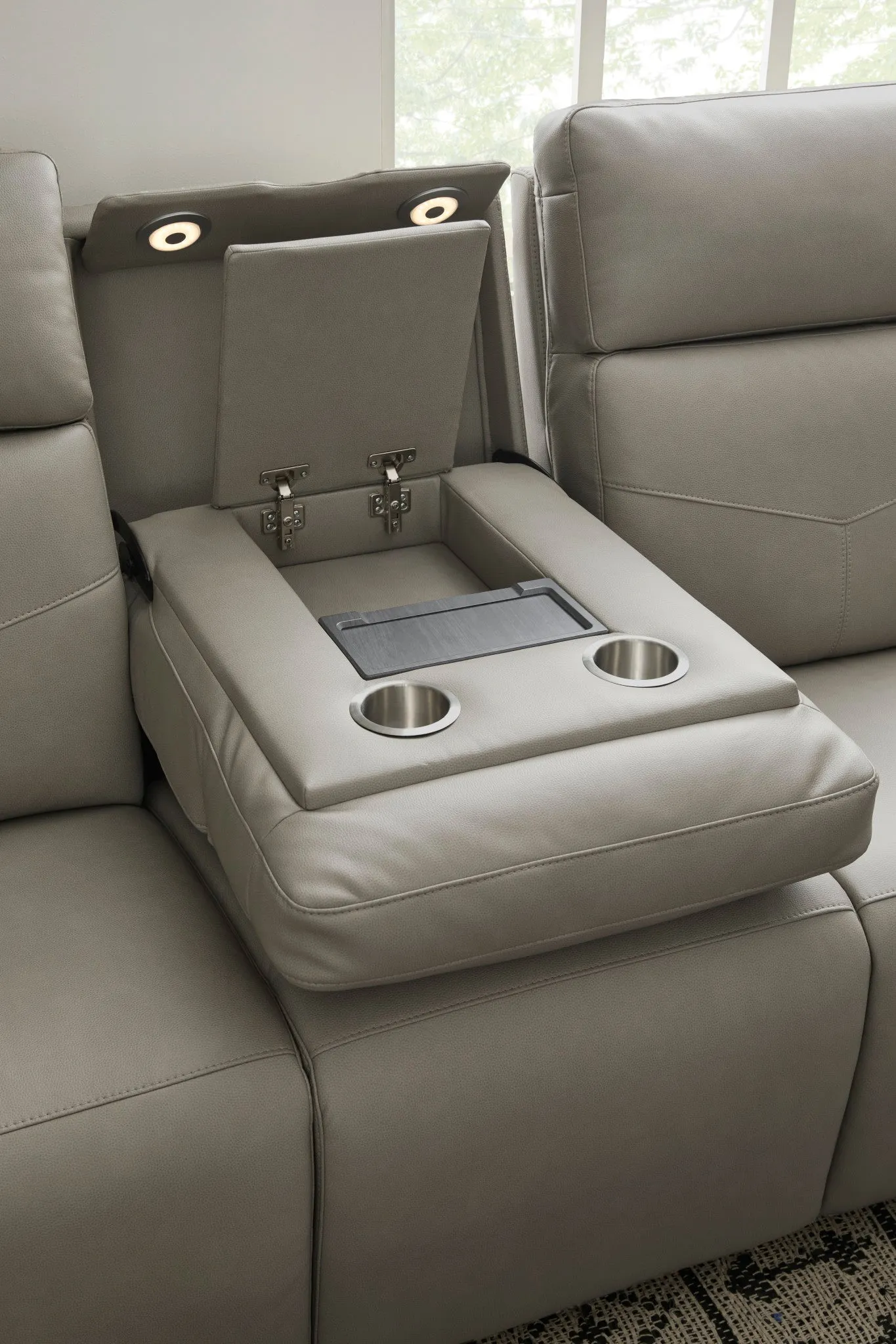 Vernon Dove Grey Fabric Power Reclining Sofa with Power Headrests, Lumbar, Heat & Massage