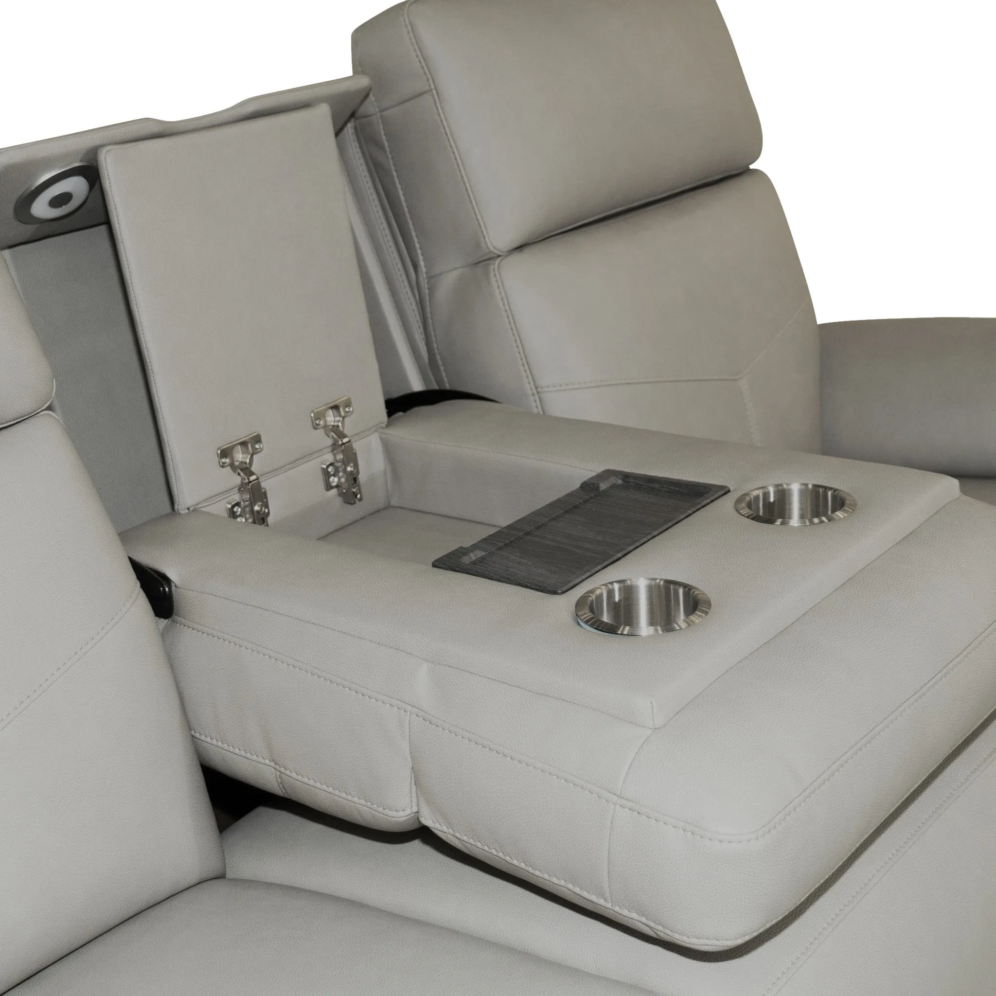 Vernon Dove Grey Fabric Power Reclining Sofa with Power Headrests, Lumbar, Heat & Massage