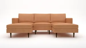 Wallace 96" Leather Untufted Double Chaise With Armless Chair